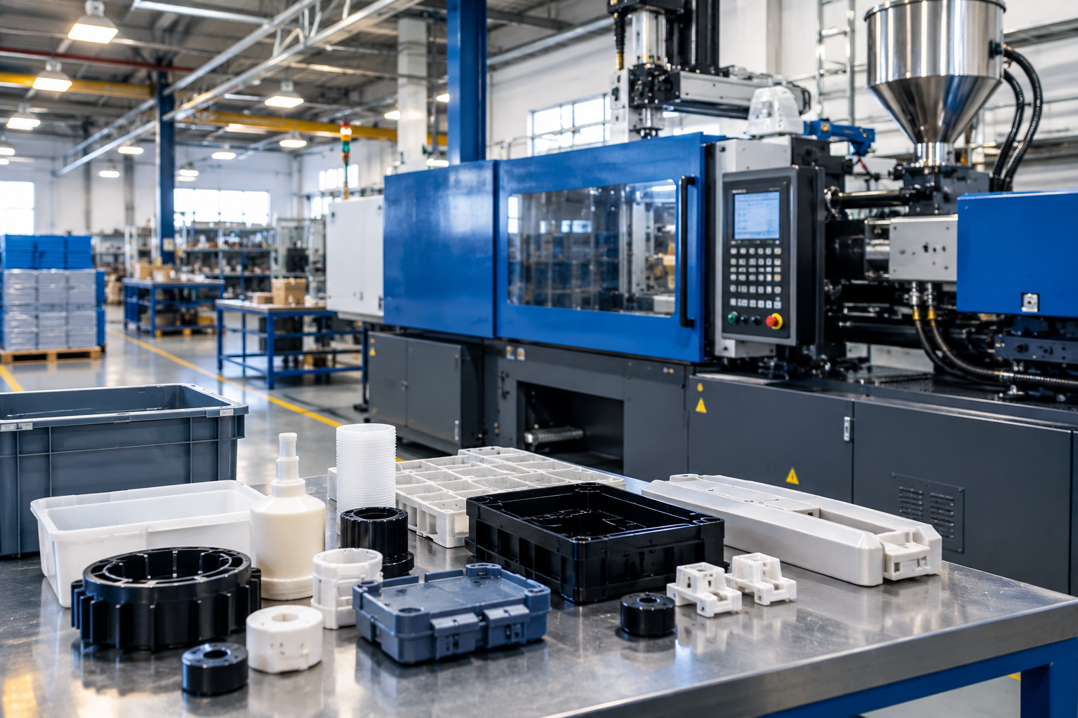 Modern factory floor with plastics machinery